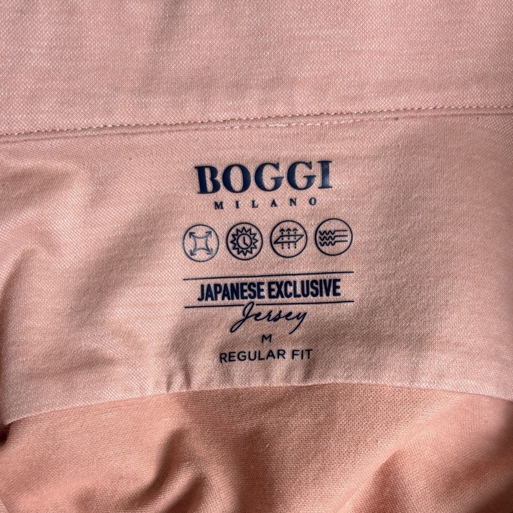 Boggi Milano Japanese Jersey Men's Pink Long Sleeve Polo Shirt - Picture 3 of 9